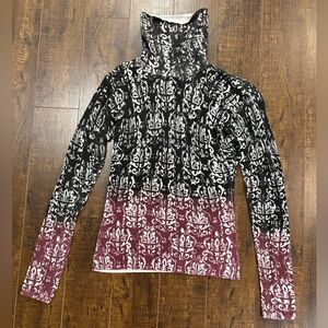 Athleta Top Womens Large Purple Black Ombre Long Sleeve‎ Turtleneck Size XS
